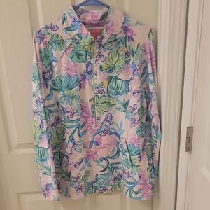 Lilly Pulitzer Men's Pink Tropical Quarter-Zip Pullover